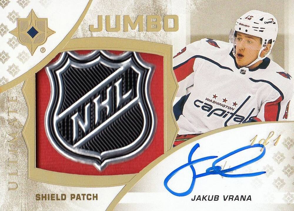 AUTO shield patch karta JAKUB VRÁNA 20-21 UD Ultimate Jumbo Shield Patch 1 of 1